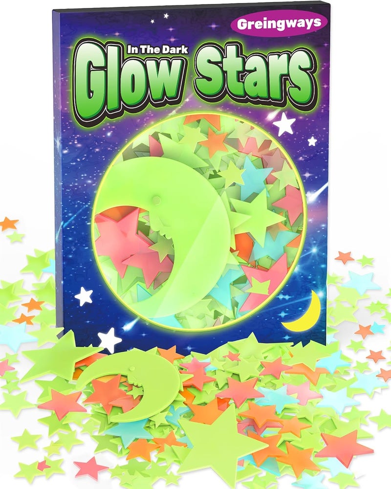 Greingways 201 Pcs Glow in The Dark Stars Stickers for Ceiling Bedroom, Stocking Stuffers for Kids Ages 3-5, 4-8, 8-12, Boys Girls Room Decor Wall Stickers Stocking Stuffers for Toddler-Multi - Image 1